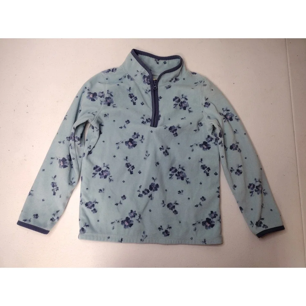 OshKosh Bgosh Girls Blue Floral Fleece Quarter Zip Pullover Sweater size 7